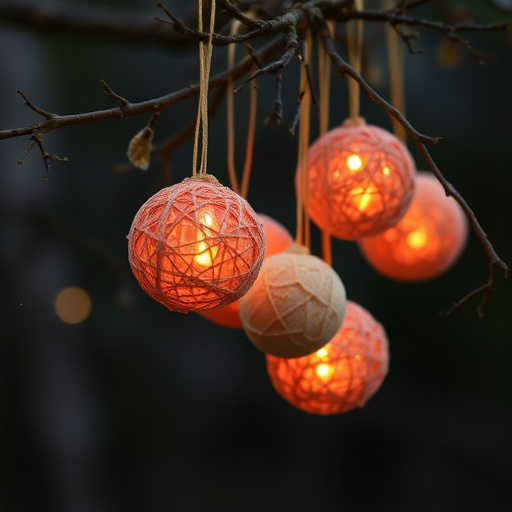 Suet balls hanging from tree branches