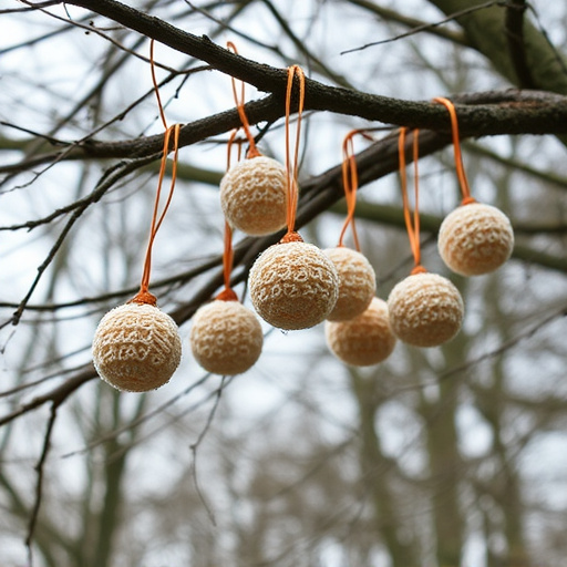 Suet balls hanging from tree branches