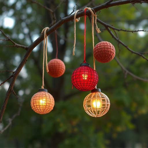 Suet balls hanging from tree branches