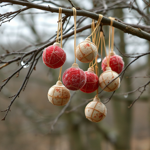 Suet balls hanging from tree branches
