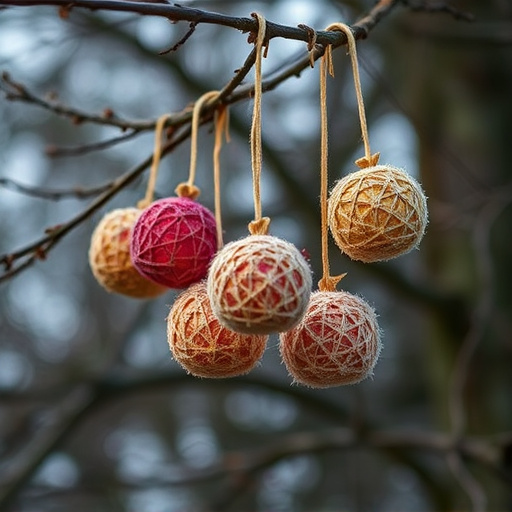 Suet balls hanging from tree branches