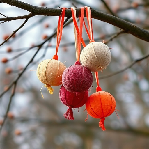 Suet balls hanging on tree branch