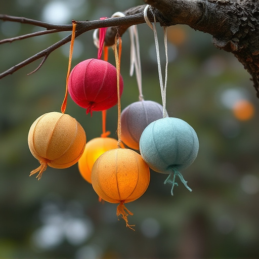 Suet balls hanging on tree branch