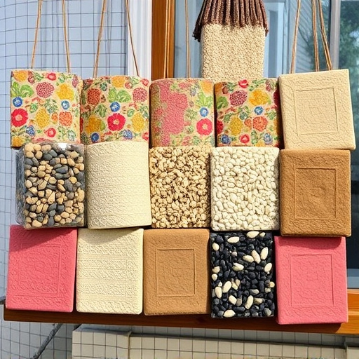 Suet blocks and seed mix displayed