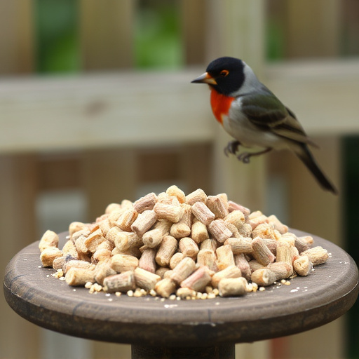 Suet pellets scattered on bird table