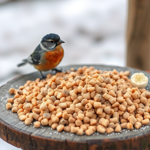 Suet pellets scattered on bird table