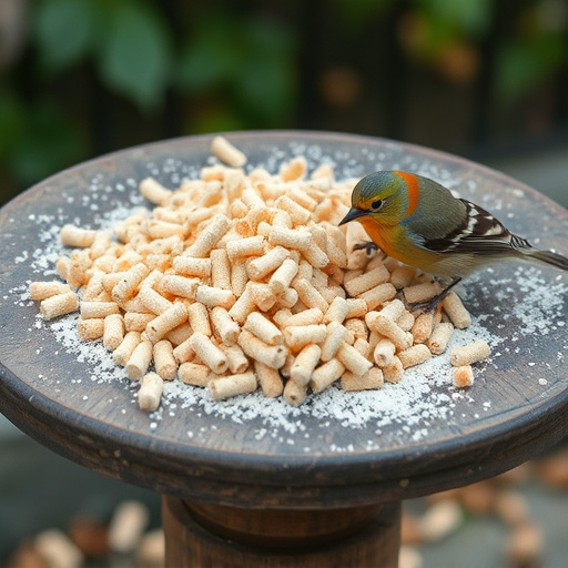 Suet pellets scattered on bird table
