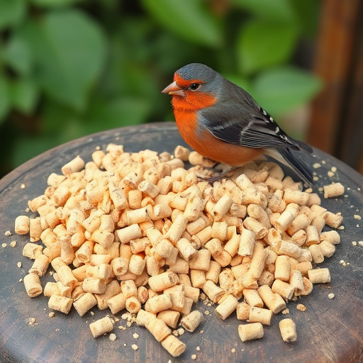Suet pellets scattered on bird table