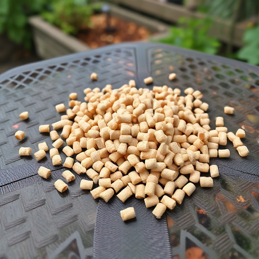 Suet pellets scattered on garden table