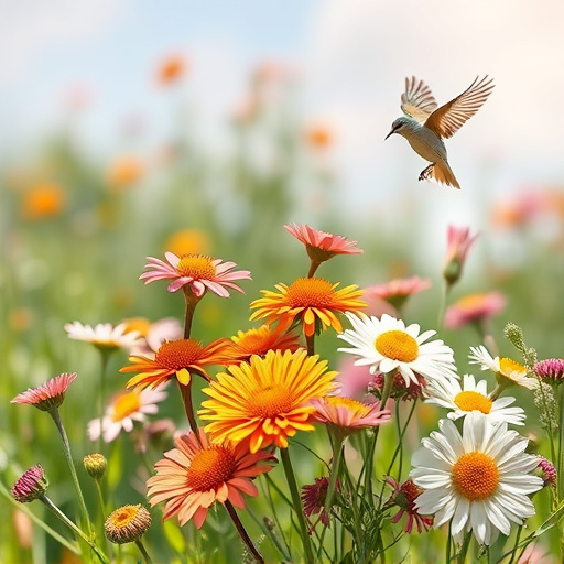 Summer flowers with birds nearby