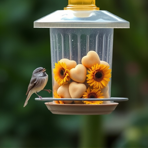 Sunflower hearts in clear plastic bird feeder