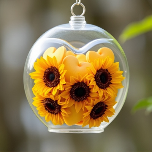 Sunflower hearts in clear plastic bird feeder