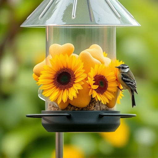 Sunflower hearts in clear plastic bird feeder