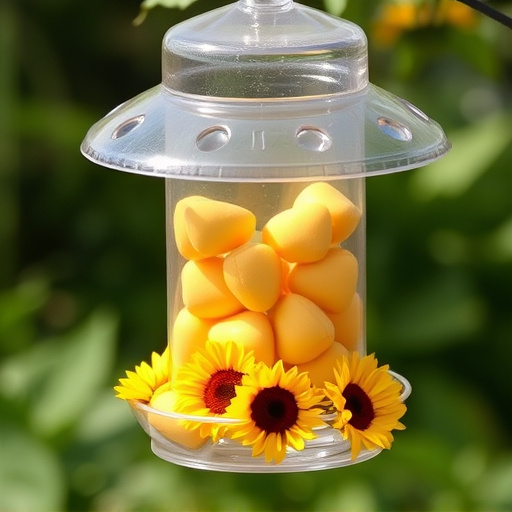 Sunflower hearts in clear plastic bird feeder