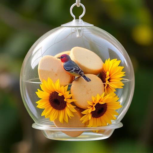 Sunflower hearts in clear plastic bird feeder