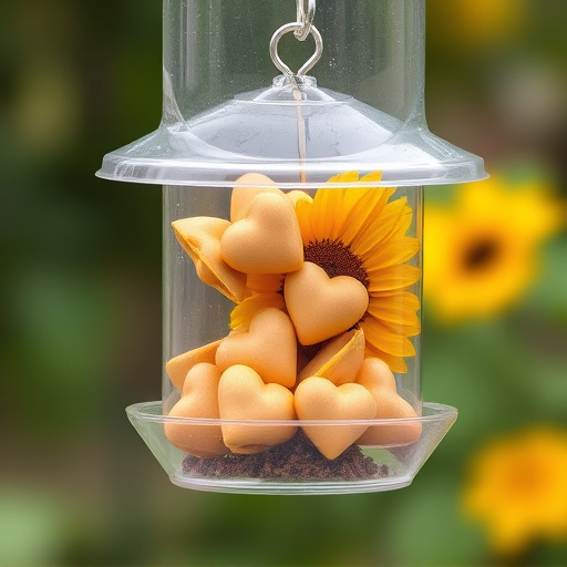 Sunflower hearts in clear plastic bird feeder