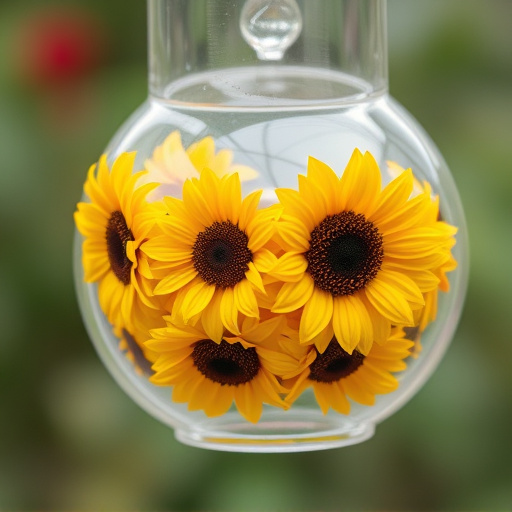 Sunflower hearts in clear plastic bird feeder