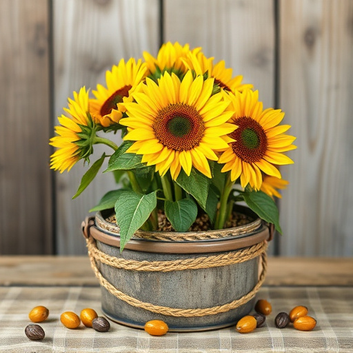 Sunflower hearts in rustic seed container