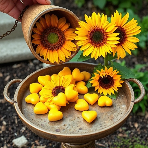 Sunflower hearts poured into bird table tray