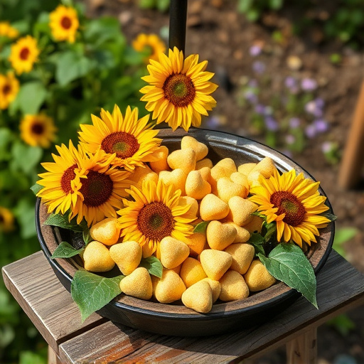 Sunflower hearts poured into bird table tray