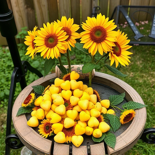 Sunflower hearts poured into bird table tray