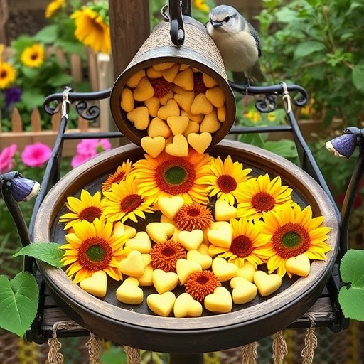 Sunflower hearts poured into bird table tray
