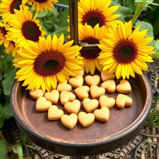 Sunflower hearts poured into bird table tray