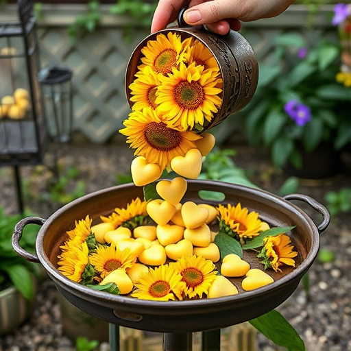 Sunflower hearts poured into bird table tray