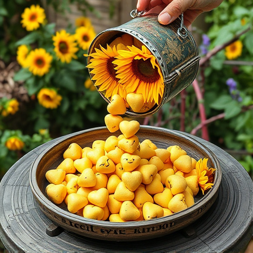 Sunflower hearts poured into bird table tray
