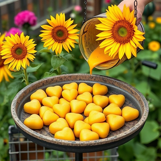 Sunflower hearts poured into bird table tray