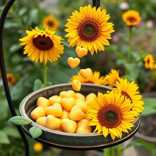 Sunflower hearts poured into bird table tray