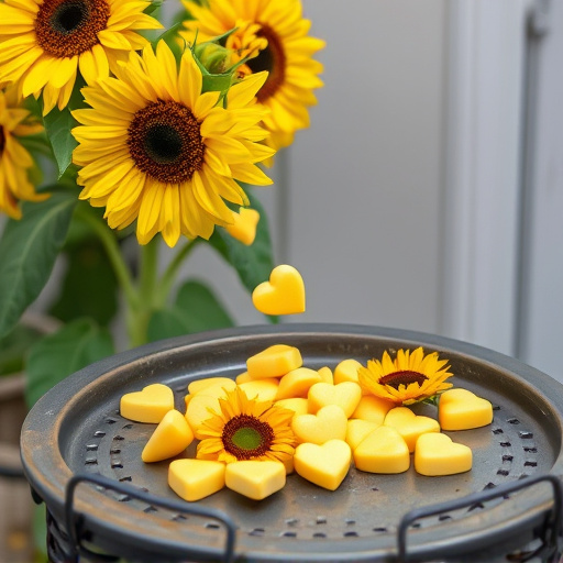 Sunflower hearts poured into bird table tray