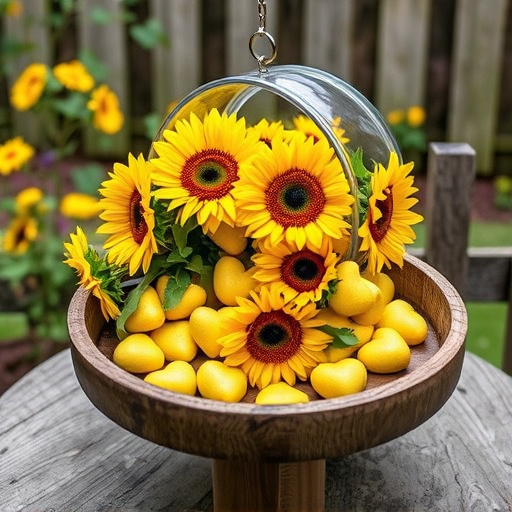 Sunflower hearts poured into bird table tray