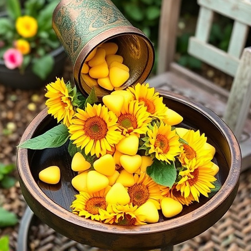 Sunflower hearts poured into bird table tray