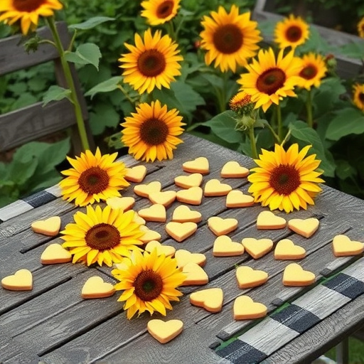 Sunflower hearts scattered on garden table