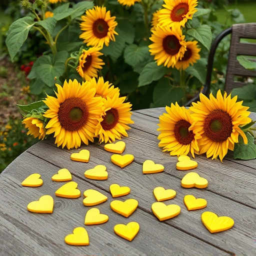 Sunflower hearts scattered on garden table