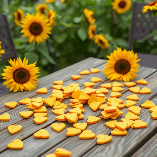 Sunflower hearts scattered on garden table