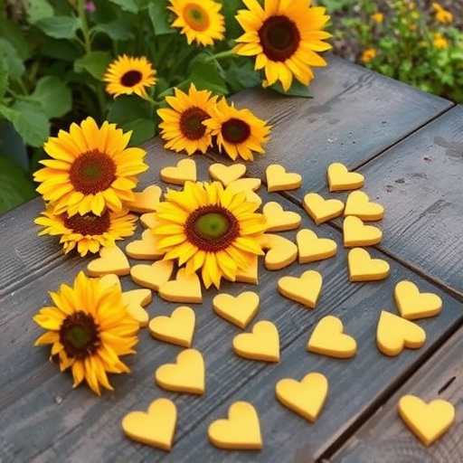 Sunflower hearts scattered on garden table