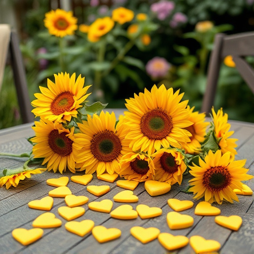 Sunflower hearts scattered on garden table