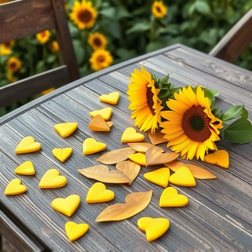 Sunflower hearts scattered on garden table