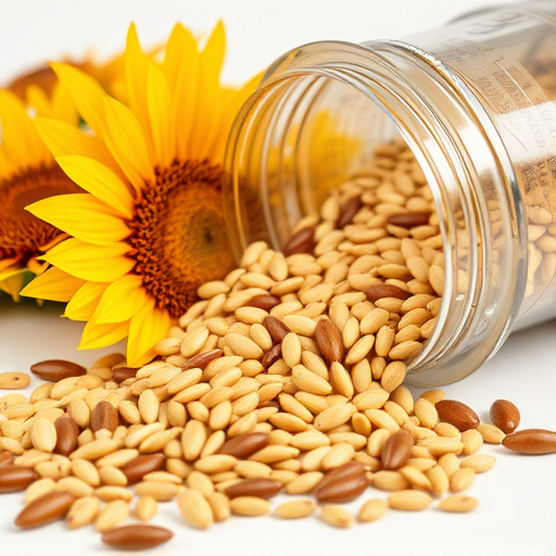 Sunflower seeds spilling from container