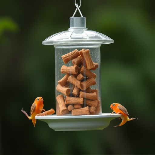 Suspended feeder filled with wriggly treats