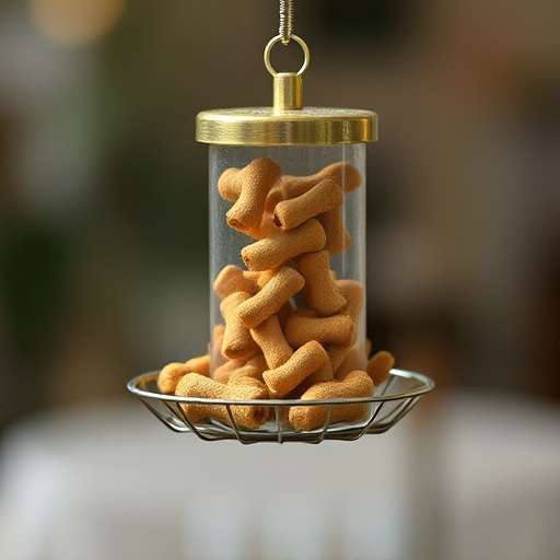 Suspended feeder filled with wriggly treats