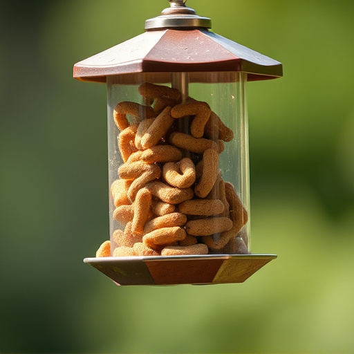 Suspended feeder filled with wriggly treats