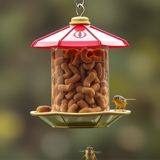Suspended feeder filled with wriggly treats