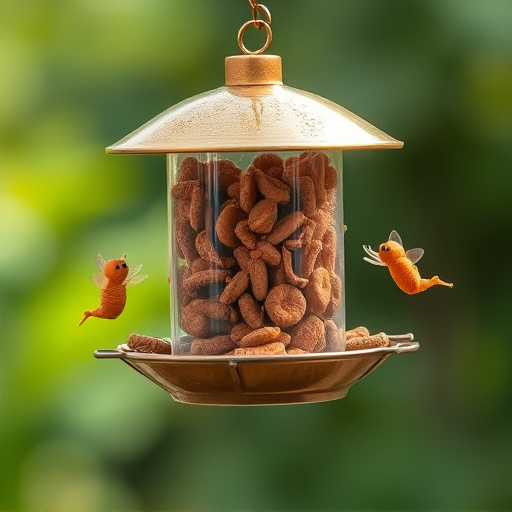 Suspended feeder filled with wriggly treats