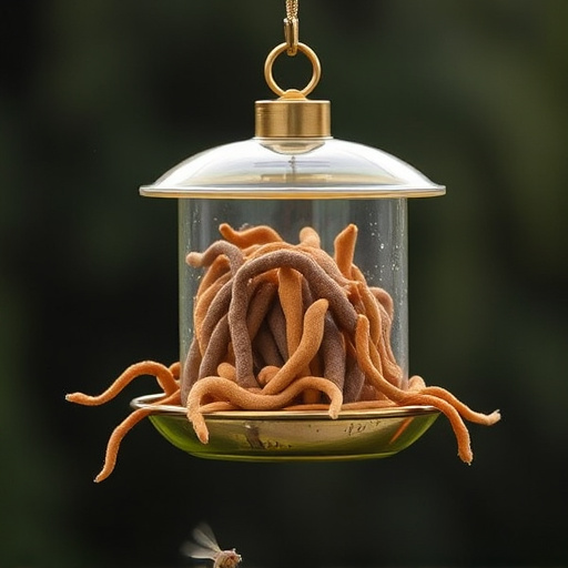Suspended feeder filled with wriggly treats