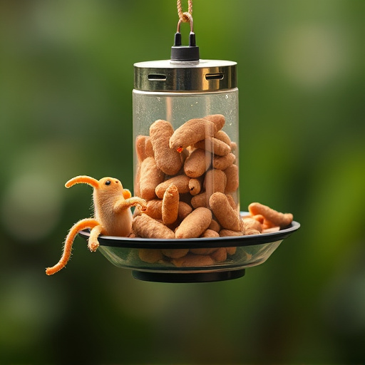 Suspended feeder filled with wriggly treats