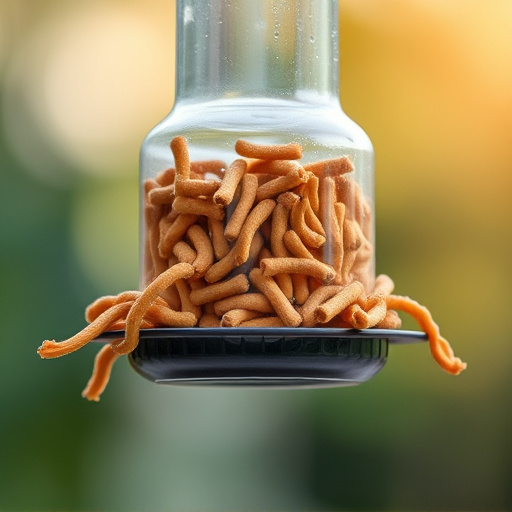 Suspended feeder filled with wriggly treats