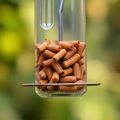 Suspended feeder filled with wriggly treats